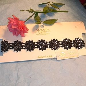 💗NWT AmritaSingh Black&Gunmetal Rosie Lace Choker
